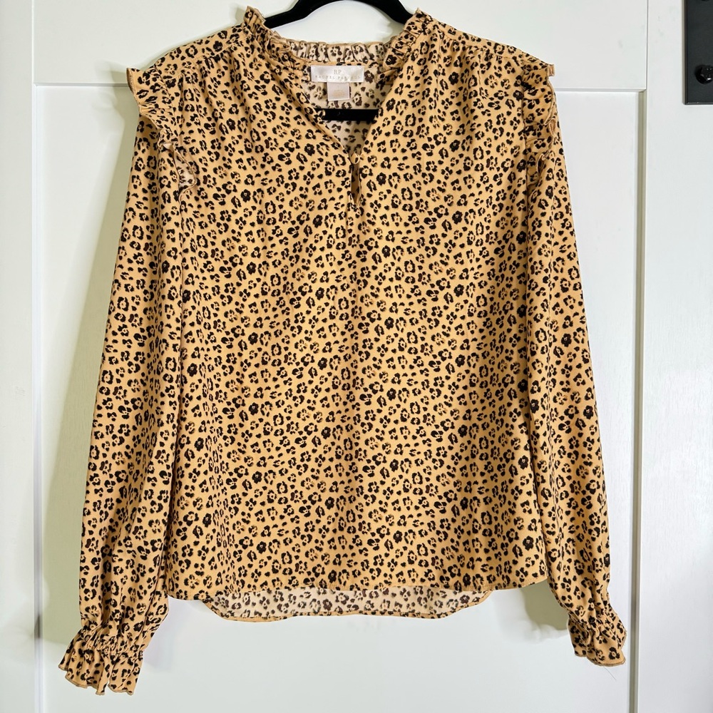 Rachel Parcell cheetah print Ruffle Blouse - Picture 2 of 8
